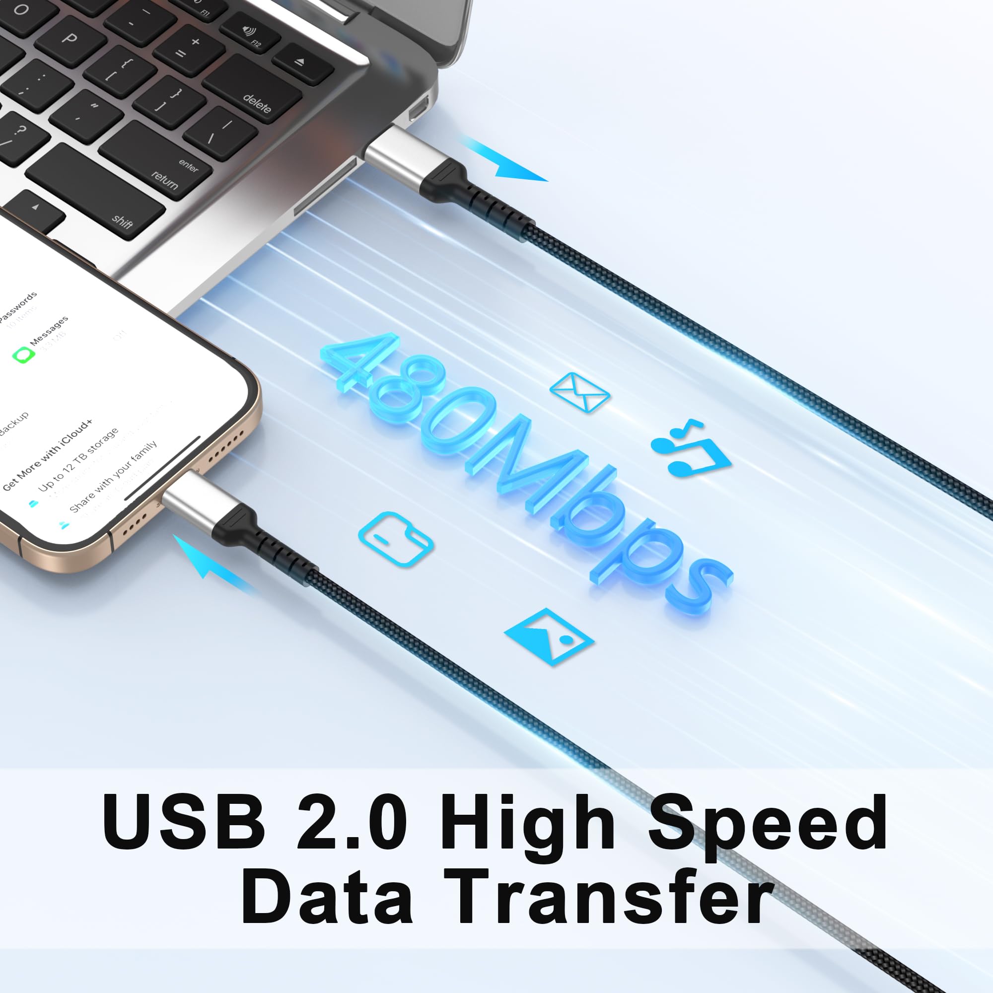 Lot de 3 cavi USB C, 50 cm, 60 W, cavo dati USB C a USB C, intrecciato, carica rapida, cavo di ricarica USB-C, corto, per iPhone 16/15 Pro Max, Samsung S25/S24, MacBook Pro/Air, Huawei P80