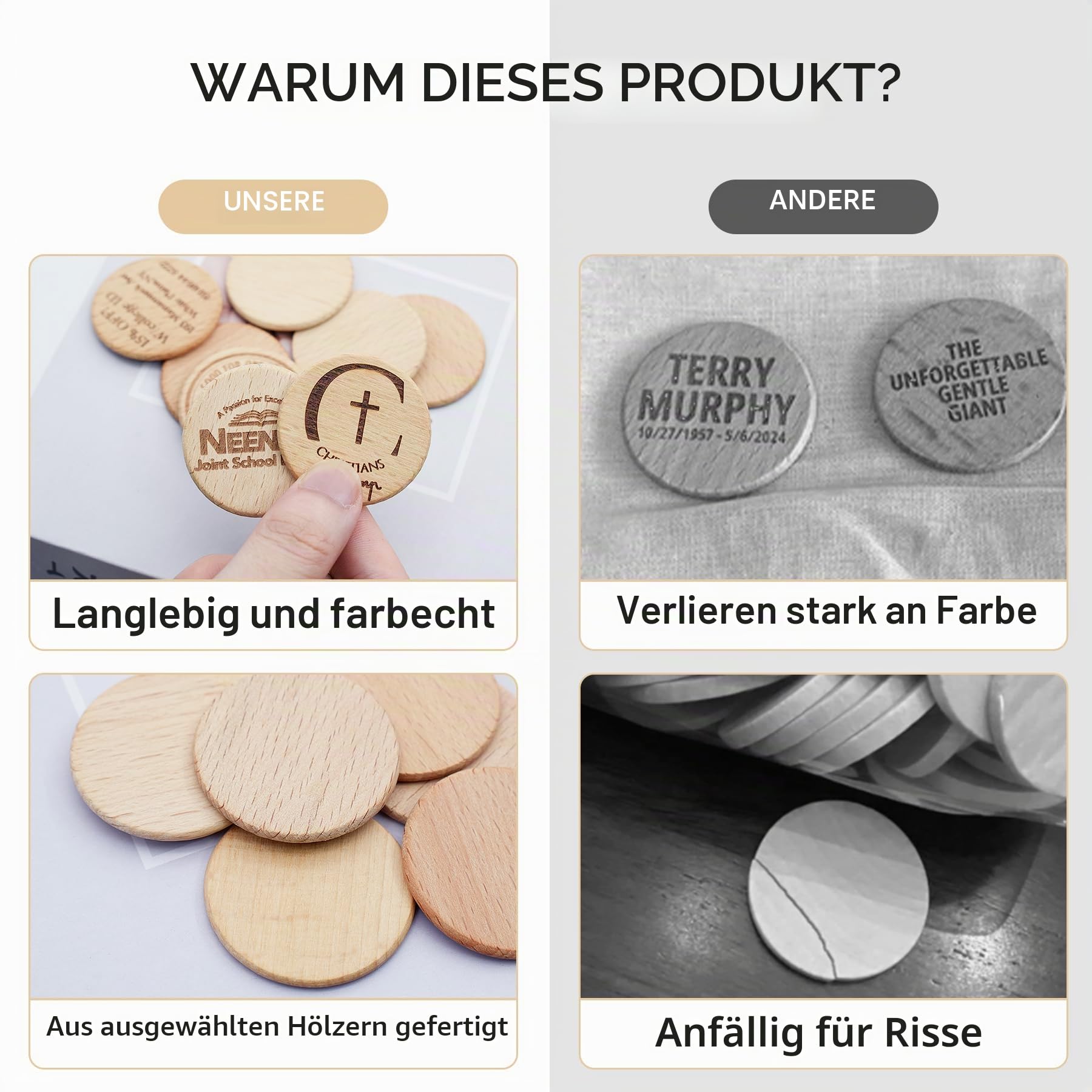 Runde Holzmünzen, 3,8 cm, für personalisierte Logo-Textbilder, Getränkemarken, Basteln, kleine Scheiben, Dekorationen, Etiketten, Lasergravur, 100 Stück