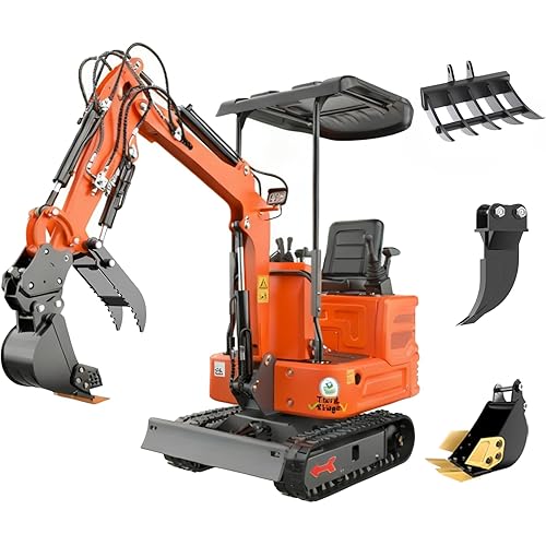 2650lb Mini Excavator with 13.5HP Gas Engine, Hydraulic Thumb, Quick Connect Attachments, Compact Design for Garden, Yard Landscaping, Farm, and Small Construction Projects (DM150pro+3attachments)