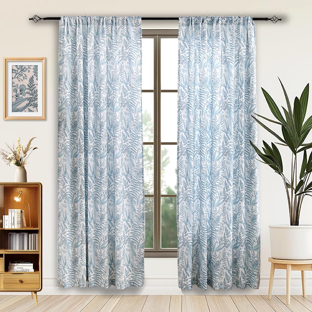 Autum Dream Blackout Curtains 2 Panels Chenille Curtains Drapes for Bedroom Back Tab Rod Pocket Poppy Floral Farmhouse Curtains for Living Room, Patio Doors,Blue Floral, 52" W x 96" L