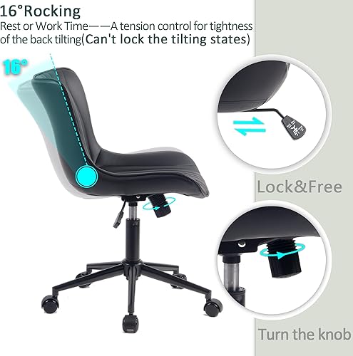 Miniatura 33 de YOUTASTE Silla de oficina marrón, moderna silla de escritorio sin brazos con respaldo, silla giratoria ajustable de piel sintética con ruedas, base