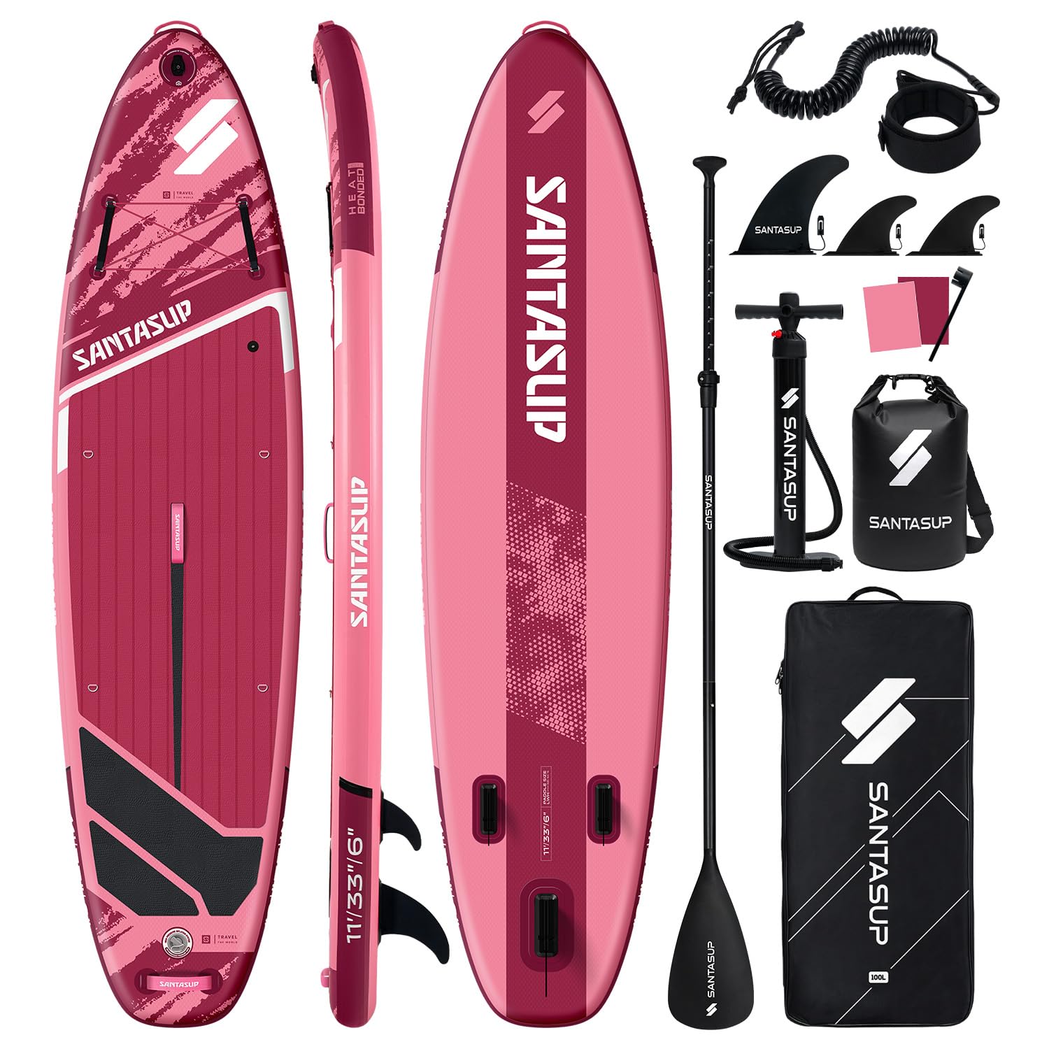 Santasup Aufblasbares Stand Up Paddle Board Surfbrett SUP Komplettes 320/335cmPaddleboard Zubehör Verstellbares Paddel, Pumpe, ISUP Reiserucksack, Leine, wasserdichte Tasche, Erwachsene Paddelboard