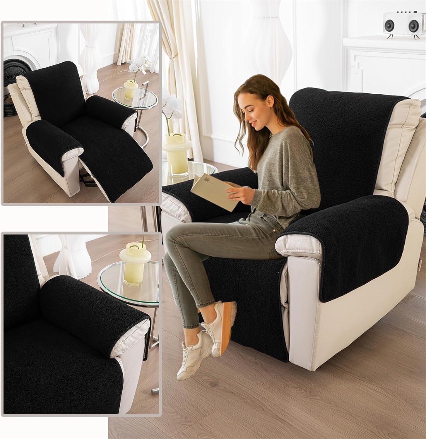 Relaxsessel Abdeckung Schwarz Für Liegesessel Schonbezüge Sofa Armlehnen Bezug Kopfschutz Couch Armbezug Sesselbezüge Groß Gartenstühle Überzug Für Ohrensessel(Deep Black,30 * 91 Inches)