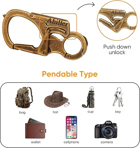 Miniatura 3 de Ahiller Clip de mosquetón para llavero, diseño de doble cerradura, punta de acero de tungsteno, herramientas multifounction para camping,