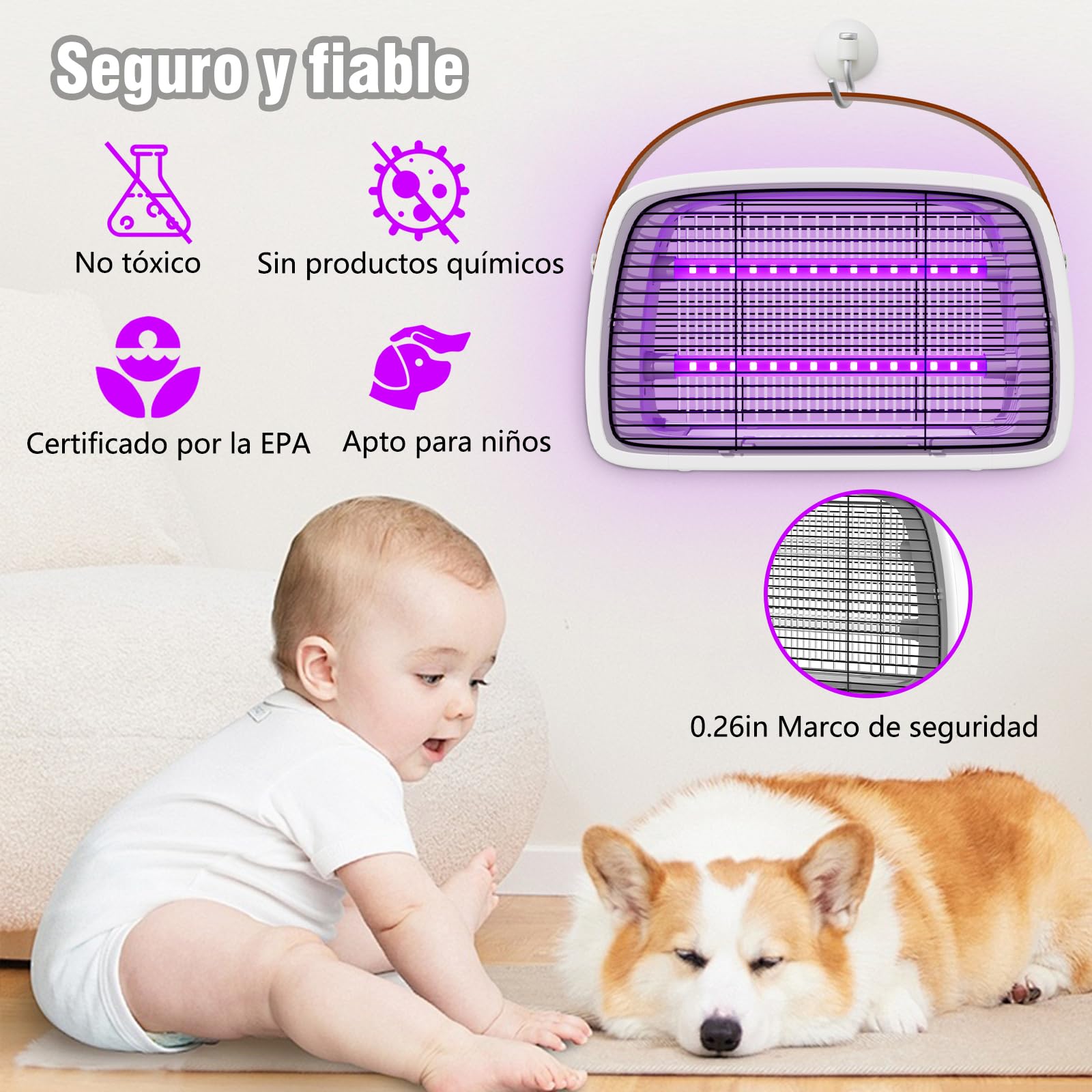 seenlast Lámpara Antimosquitos, 3800V Mata Mosquitos electrico con lamaparas UV Trampa matamoscas electrico, Repelente Anti Mosquitos Interior para el Hogar, Cocina, Jardín, Oficina