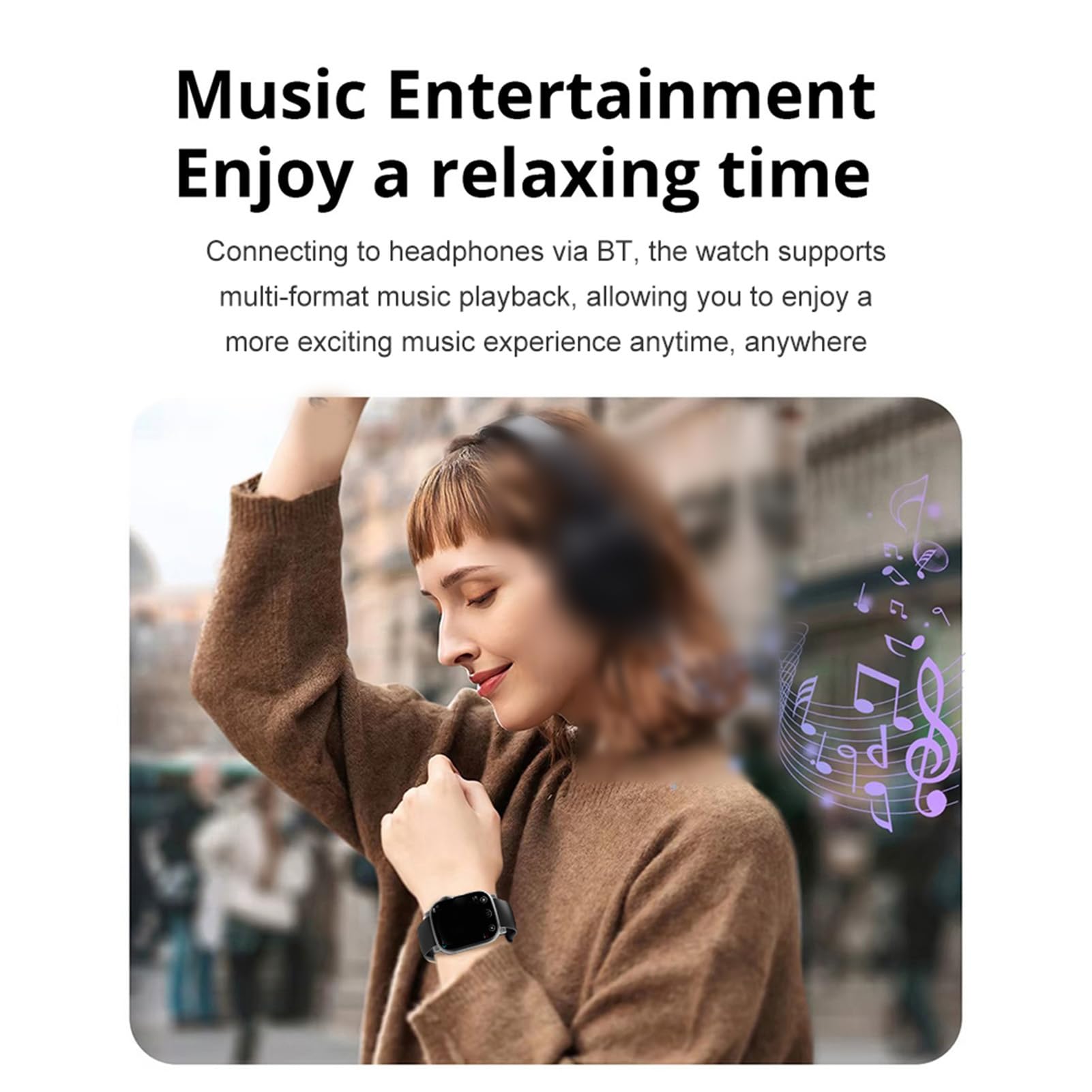 Montre Intelligente avec Lecteur de Musique, écran Tactile HD 2,01 Pouces, Batterie 800 MAh, BT 5.4, Lecteur MP3 MP4, Montre de Sport avec Modes Sportifs, Moniteur de Fréquence (64G)