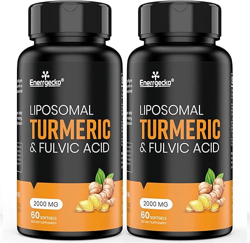Curcumina de cúrcuma liposomal de 2000 mg con pimienta negra y jengibre para una absorción superior con ácido fúlvico y ácido húmico (60 unidades
