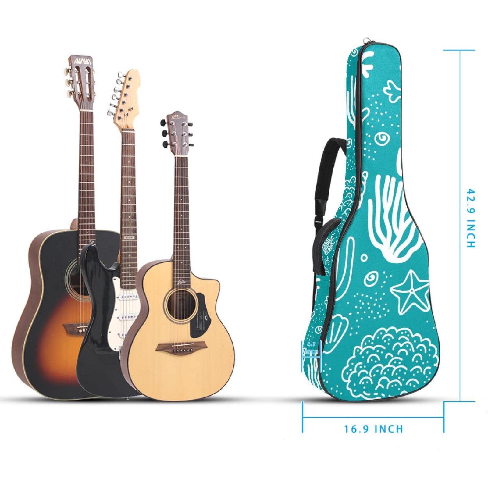 Akustikgitarrentasche Wasserdicht Gitarre Rucksack Dicke Weich Gepolstert Geometrisch Blau Klassische Gitarre Tasche, Farbe8, 42.9x16.9x4.7 in, Taschen-Organizer