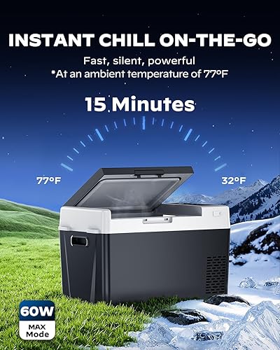 Miniatura 2 de Marsail Refrigerador portátil de 12 V para automóvil, 25 cuartos de galón, de -4 F a 68 F, enfriador de compresor para camping, viajes, camión, casa