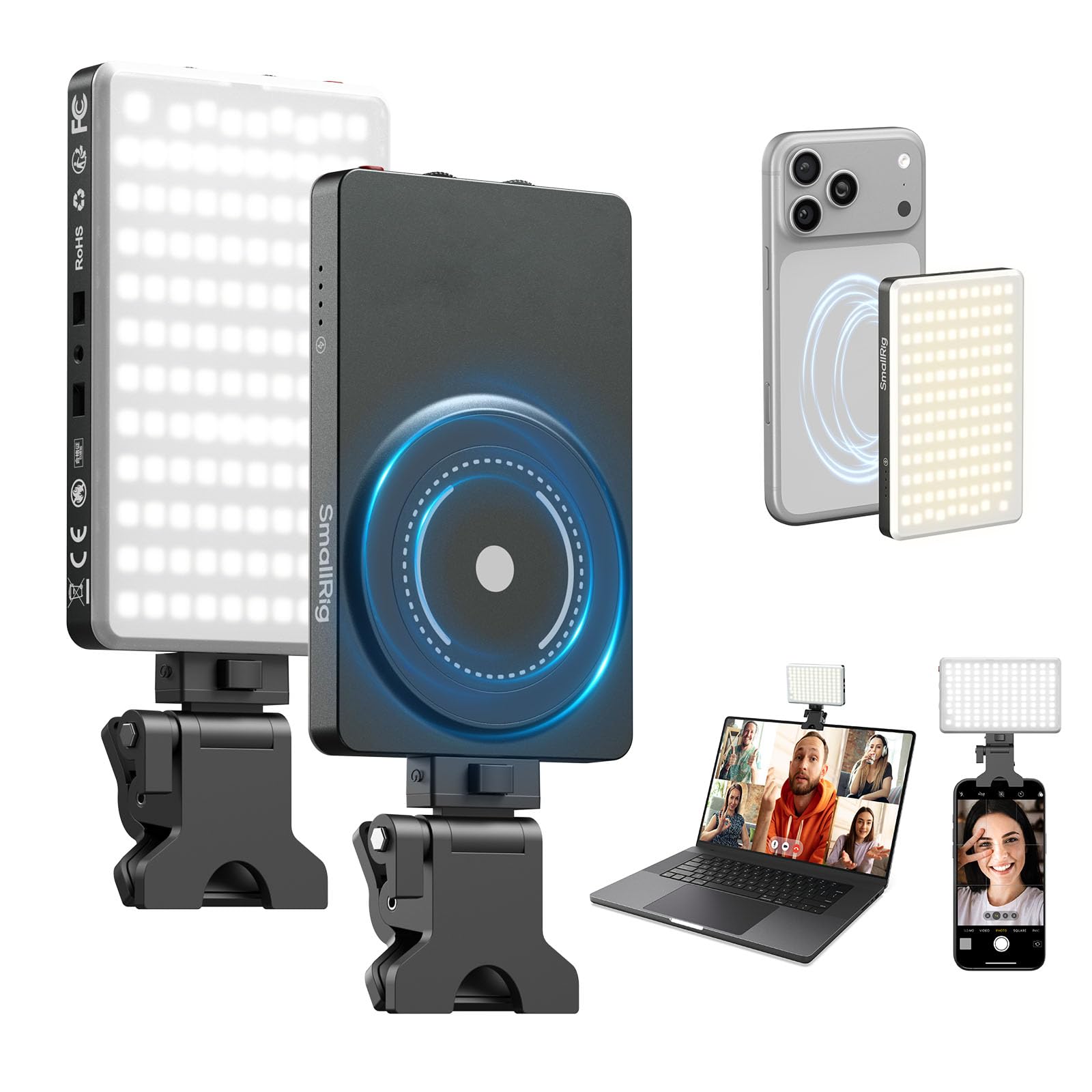 SMALLRIG M3 Luce LED Video Magnetica per Selfie con Clip, 120 LED 2000mAh Ricaricabile CRI90+, 2700K-6500K, Illuminazione di Riempimento Portatile con Clip per iPhone, iPad, Fotocamera/Laptop - 5505