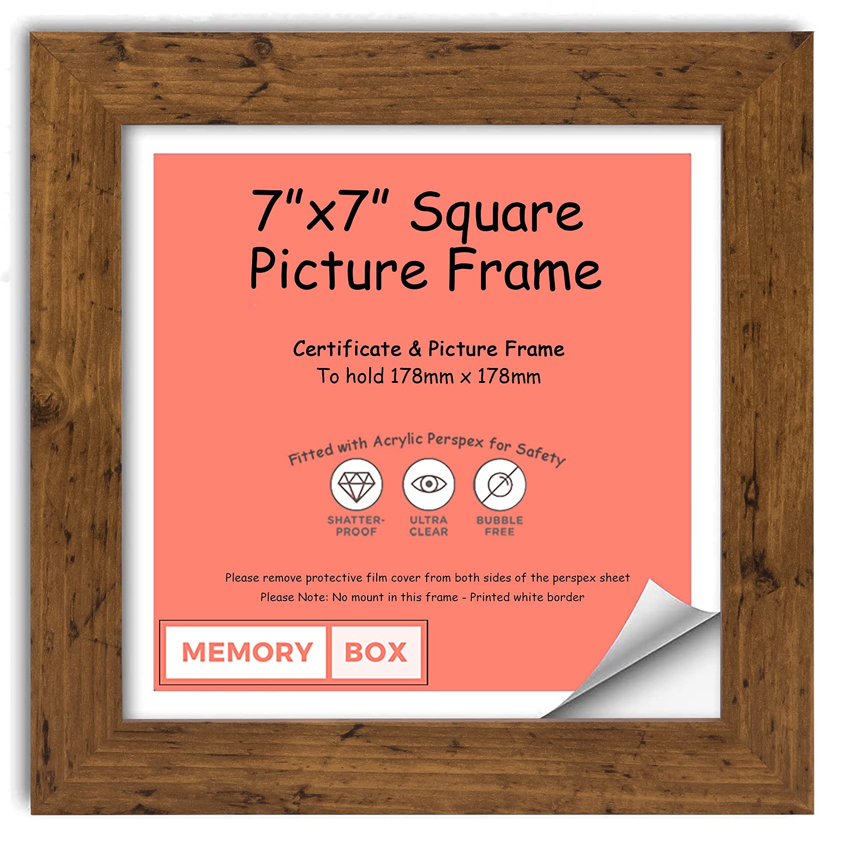 Rustic - Wrapped MDF Picture/Photo/Poster INSTAGRAM SQUARE frame with Perspex Sheet - Moulding 30mm Wide and 15mm Deep - (17.8 x 17.8cm) 7" x 7"
