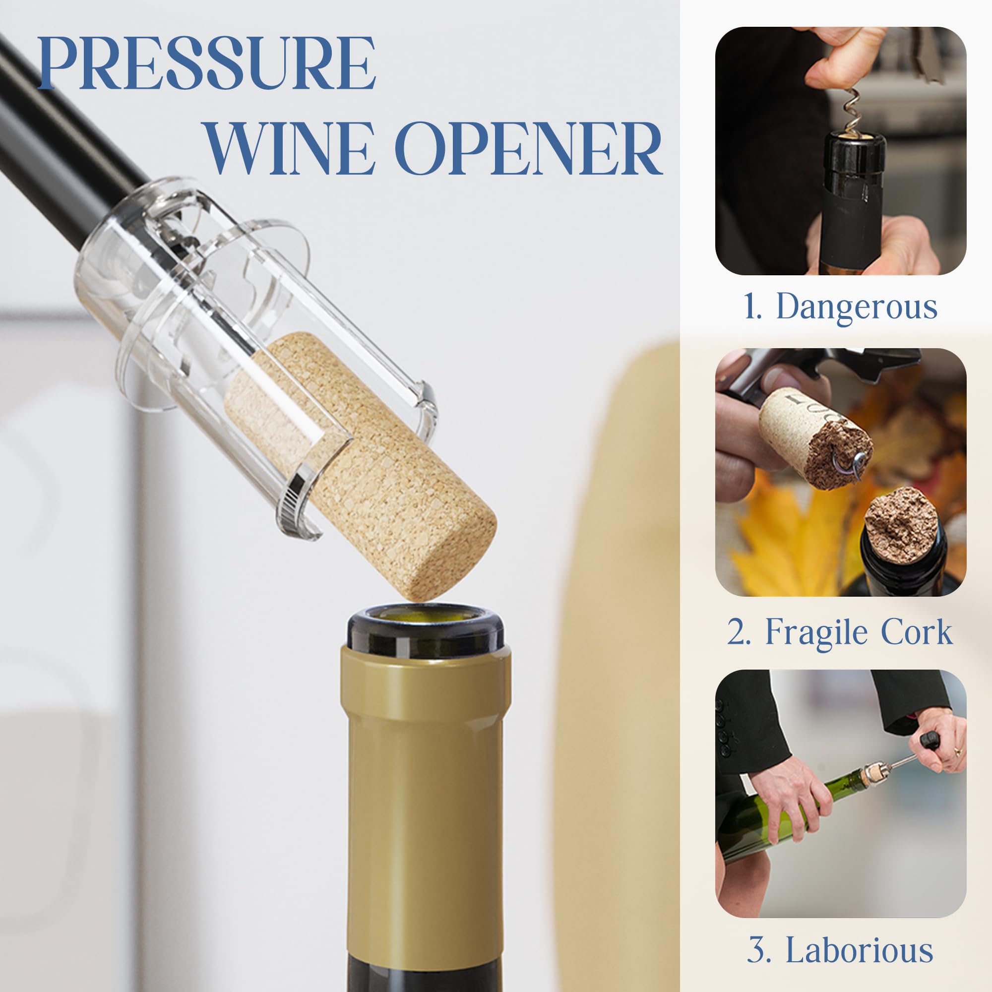 Set de Sacacorchos de Aire a Presión, Incluye Corta Cápsulas, Bomba Vacio Tapon, Vertedor y Base, Abridor de Vino Profesional Funcional, Regalo Ideal para los Amantes del Vino Navidad