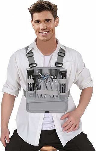 Miniatura 2 de Muserise Bolsa de cuero de moda y funcional para peluqueros, elegante bolsa de almacenamiento de herramientas de corte de pelo para peluquero (gris)