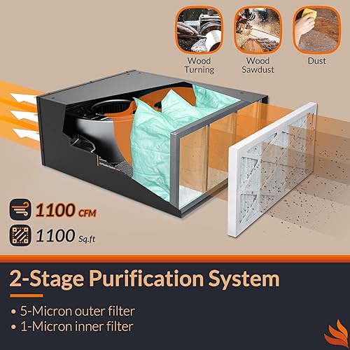 Miniatura 3 de PuriCare 1100 - Sistema de filtración de aire remoto de 3 velocidades, filtro de aire colgante para carpintería, purificador de aire de garaje,