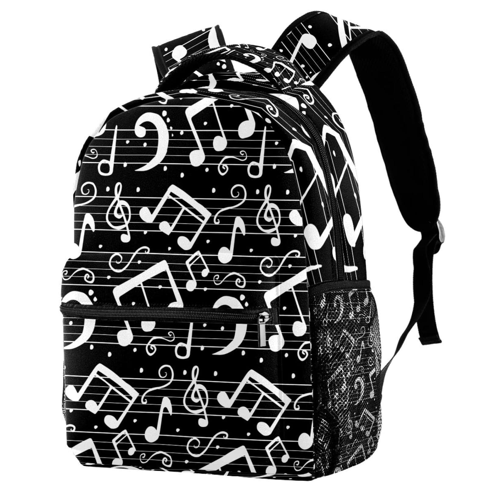 Sac à dos voyage noir et blanc au design notes de musique
