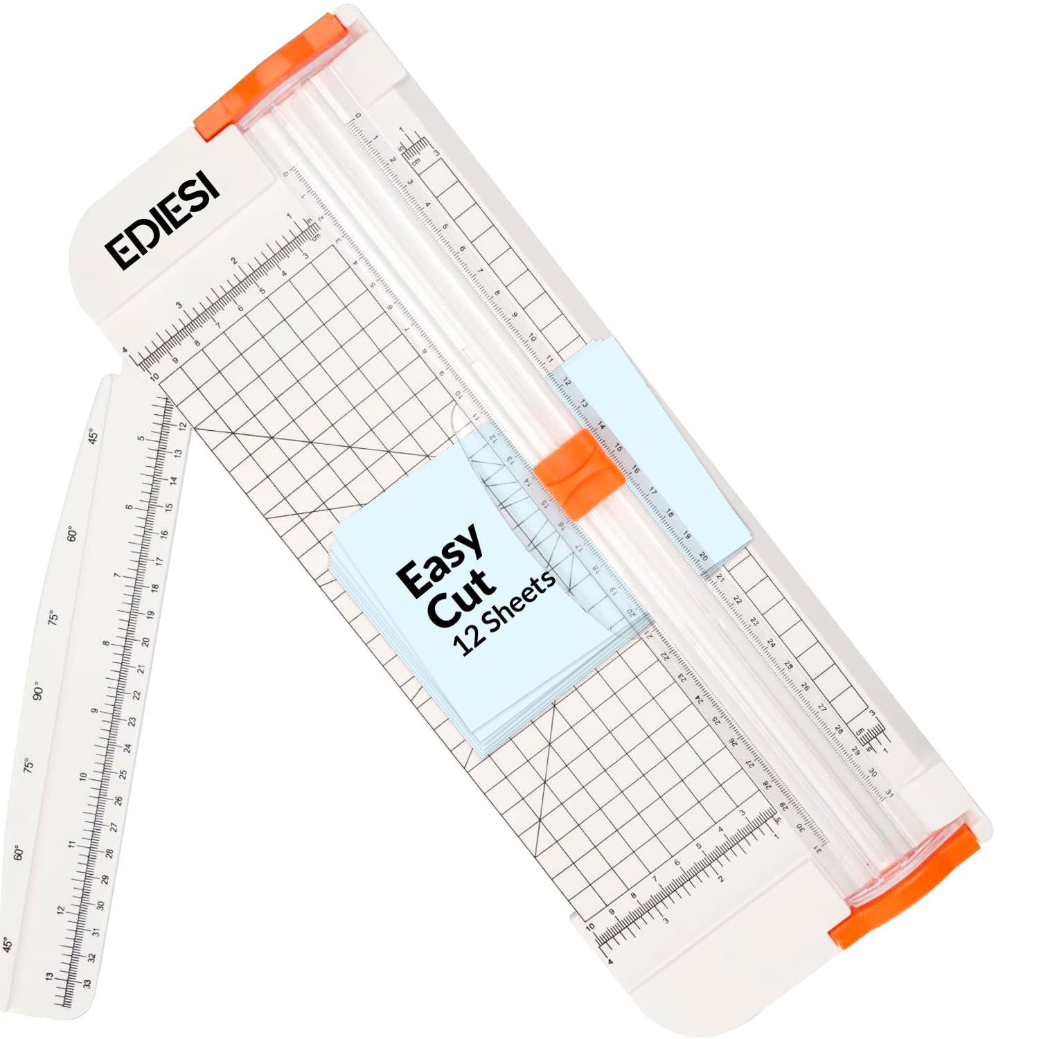Ediesi, Guillotina de Papel, A4, Cizalla, Cortador, Máxima Precisión, Bloqueo Automático, con Regla de Extensión, para Papel, Fotos, Cupones y Etiquetas (Blanco)