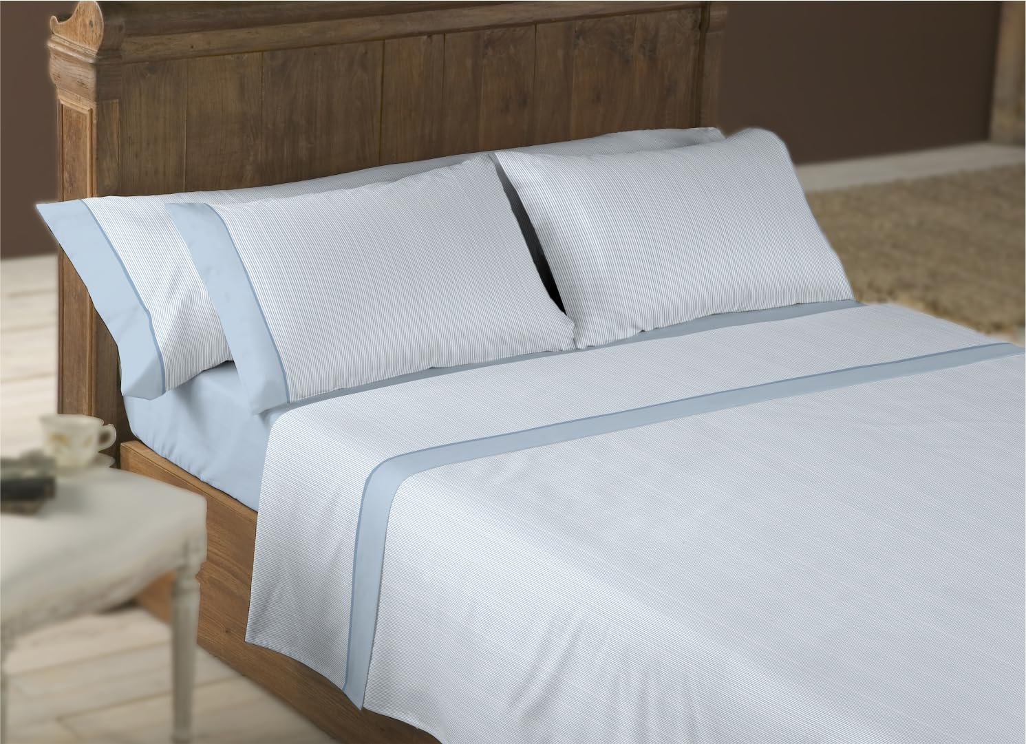 Juego de sábanas 150x200x35cm 100% Algodon de 200 Hilos Ropa de Cama Suave Resistente y Transpirable Ideal para Dormitorio Elegante y Descanso Confortable Ajuste colchon Alto 35CM Luna Azul