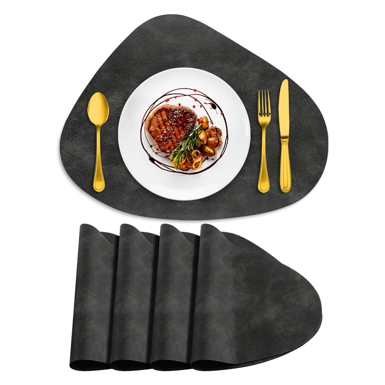 Luvafey Black 4Pc Round Heat Resistant Table Placemats