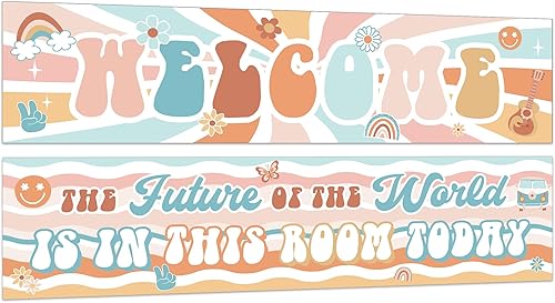 ZOiiWA Paquete de 2 carteles de bienvenida estilo bohemio, hippie, decoración de tablón de anuncios, decoración hippie motivacional para preescolar,