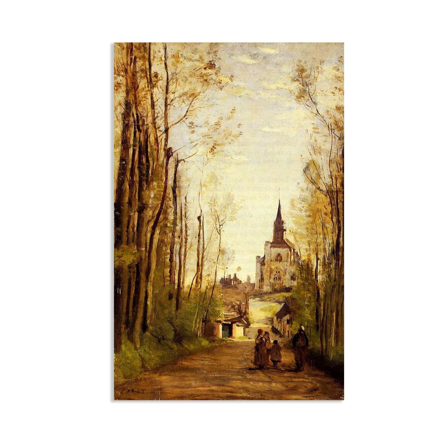 Hau3sh3a Jean Baptiste Camille Corot Wall Art Path to the Front of the Church Canvas Picture Serene Landscape Reproduction Wall Decor for Living Room Bedroom Office Home Decor45x30cm(18x12in) poster