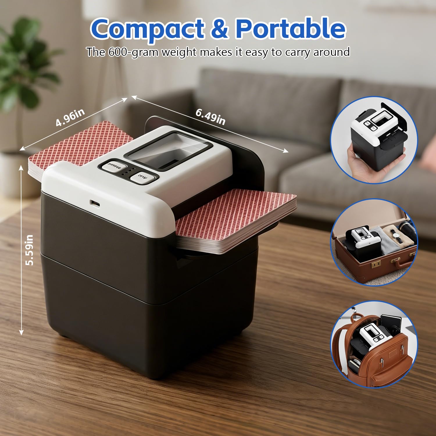 Barajador de Cartas Automático, Mezclador de Cartas Recargable, Card Shuffler Eléctrico con Batería de 2500 mAh, Barajeadora Automática con Aleta Trasera Ajustable, para Diferentes Tamaños de Carta