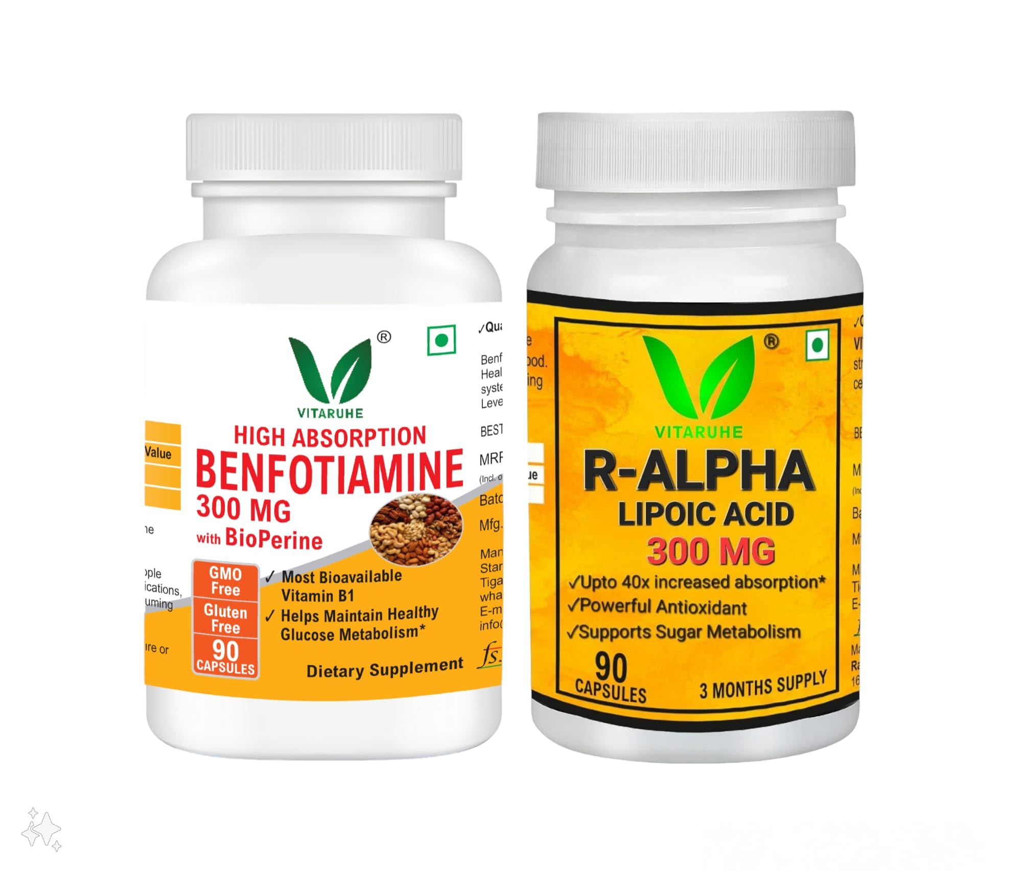 VitaRuhe R-Alpha Lipoic Acid 300mg & Benfotiamine 300mg - Pack of 2 Bottles Combo, Antioxidant Support & Neuropathic Health, 90 Capsules Each (B0CZWNMYV6) Amazon Price History, Amazon Price Tracker