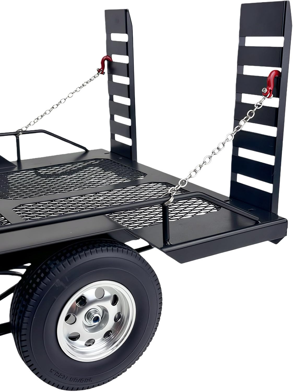 Metal Dual Axle RC Trailer Builder Kit for 1/10 RC Crawler Trucks, Steel Frame Utility Trailer with Ramps and Hitch Mount