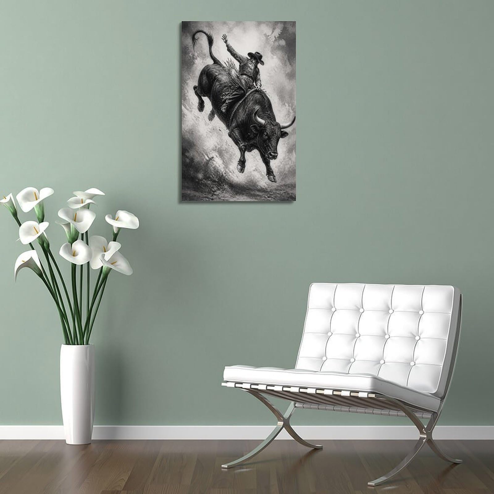 OKAHYS Impression sur toile style rodéo Bull Rider monochrome à contraste élevé - Décoration murale idéale pour famille, cave, salle de jeux, chambre de garçons et de filles - 60 x 90 cm