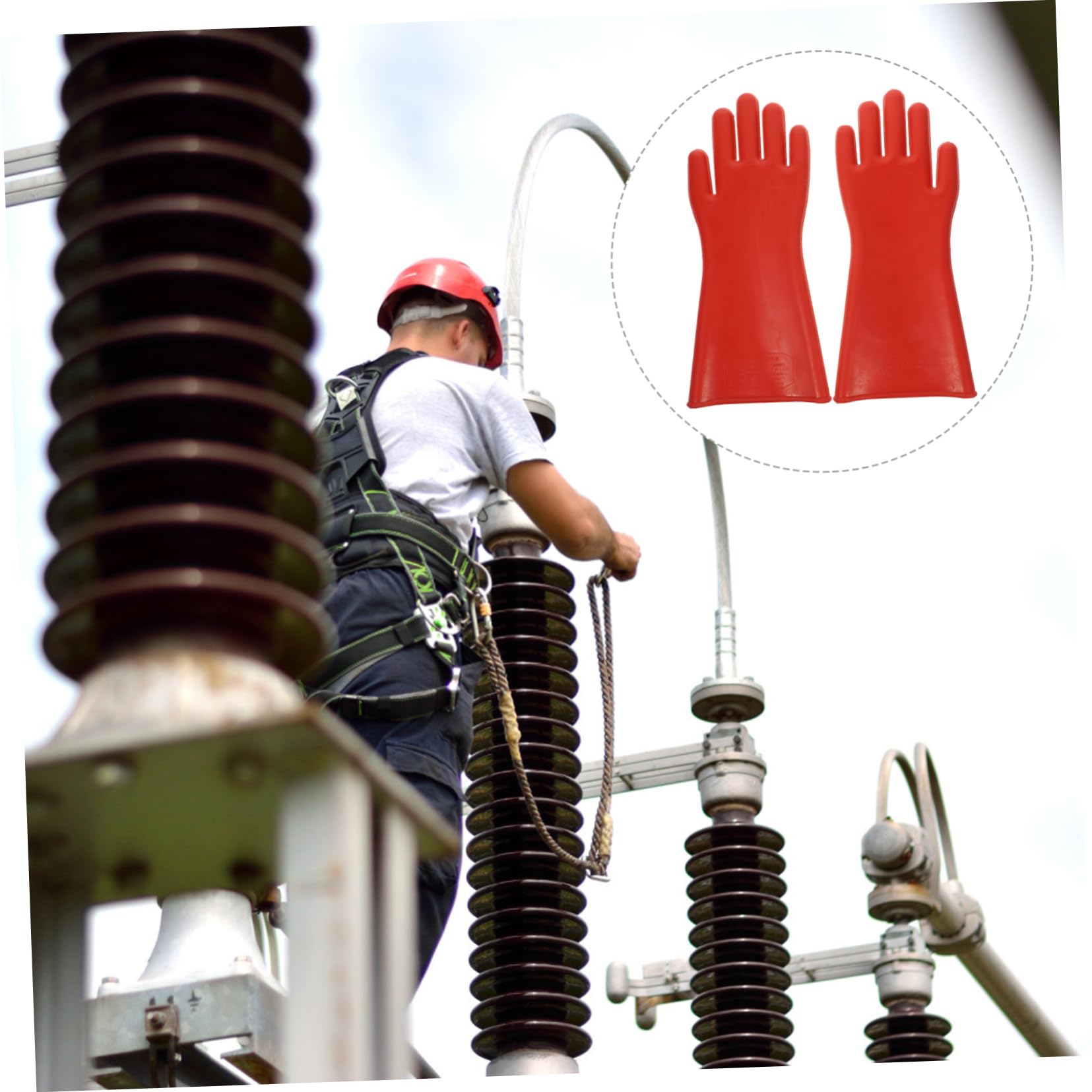 Hemobllo Elektrikerhandschuhe Isolierhandschuhe aus Rotem Gummi mit Hoher Druckbeständigkeit und Rutschfester Oberfläche für Industrielle Anwendungen