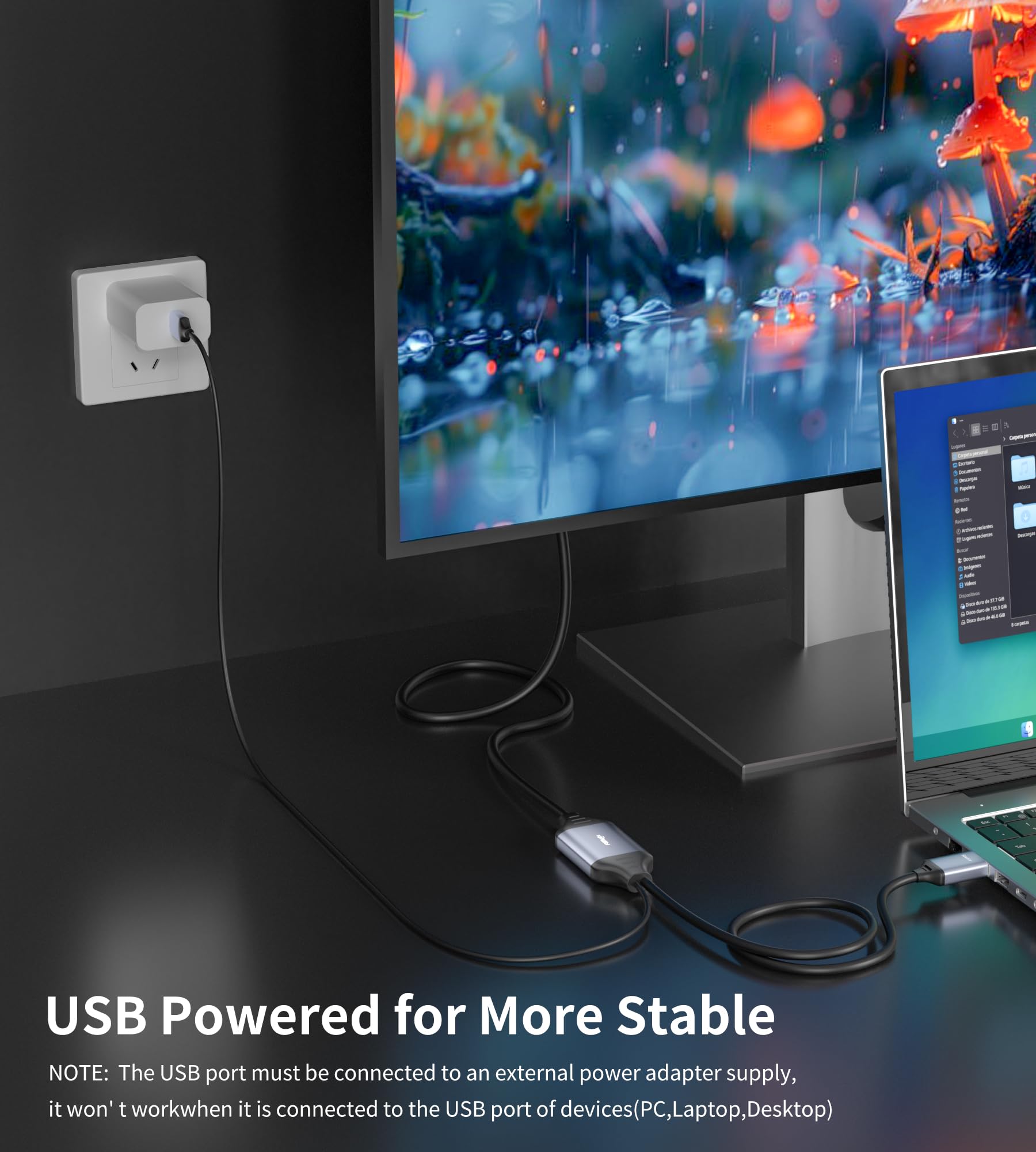 fairikabe Cavo HDMI a Displayport 4K a 120Hz con alimentazione USB per Xbox Series X, PS4, PS5, PS4 Pro, 8K HDMI 2.1 Source to Display Port 1.4, cavo adattatore unidirezionale da HDMI maschio a DP