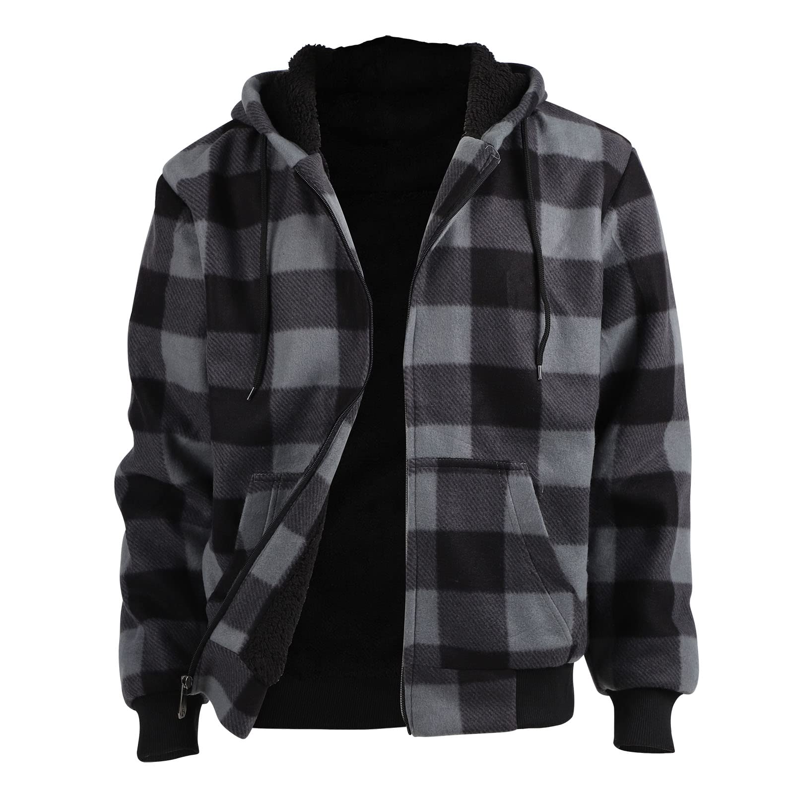Heavyweight Sherpa Hoodies for Men, Thick Fleece Lined Full Zip Up Winter Warm Sweatshirts Work Jackets