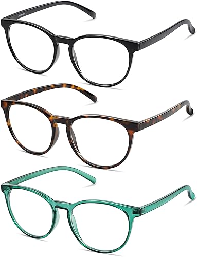 Miniatura 3 de AMOMOMA Anteojos de lectura redondos de moda para mujer, bloqueo de luz azul, para lectura de computadora, marco retro negro AM6124