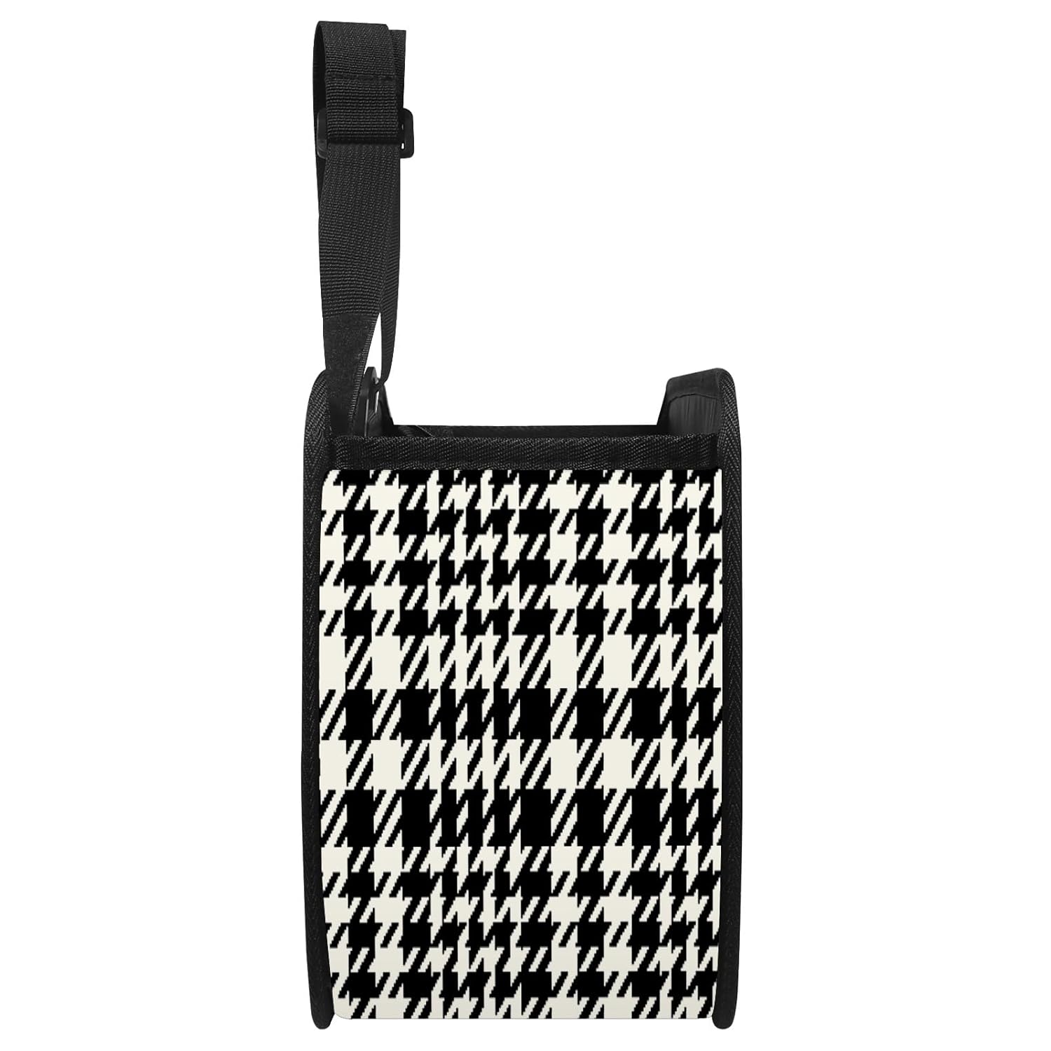 Car Trash Can Black and White Houndstooth Plaid Leakproof Auto Garbage Bag Can Foldable Car Trash Storage Bag Bin Hanging Car Organizer for Car Back Front Seat Car Accessories Decor