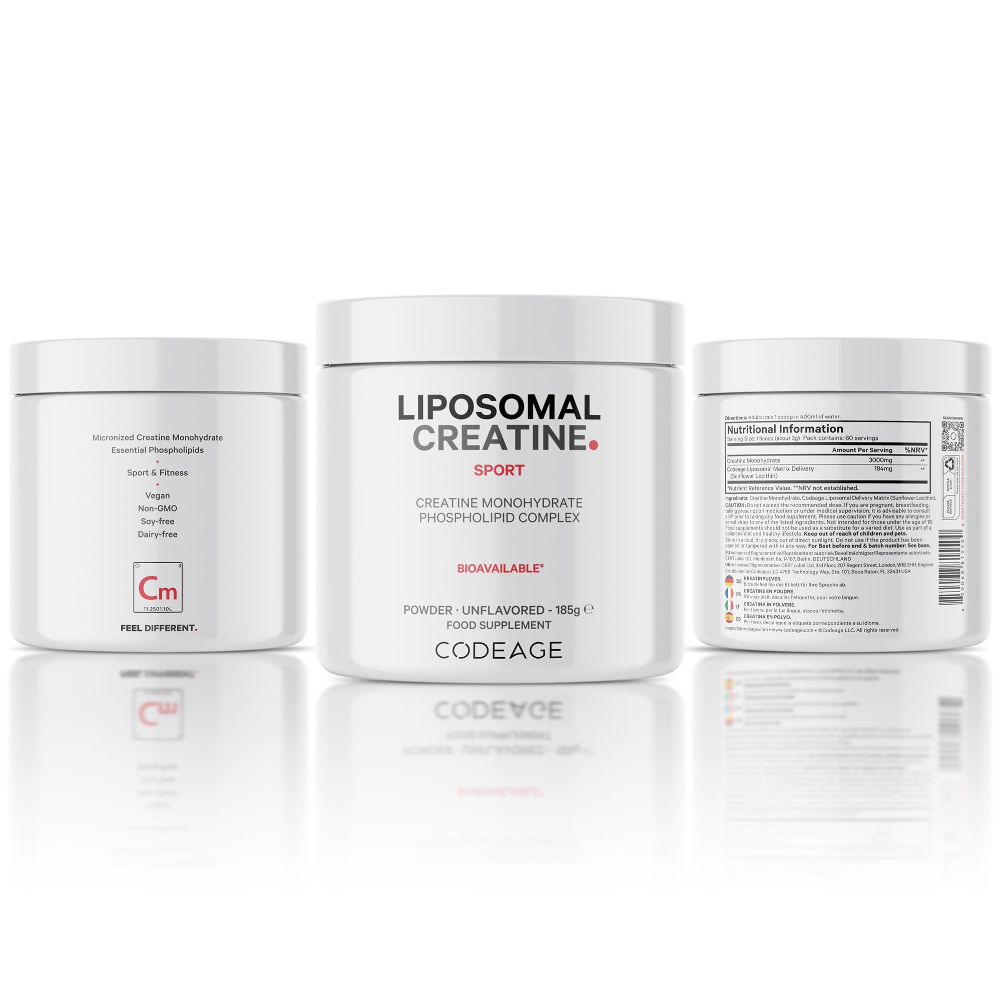 Codeage Liposomales Kreatin-Monohydrat-Pulver — 3000 Mg Pro Portion, Geschmacksneutral, 60 Portionen — Nahrungsergänzungsmittel Vor Und Nach Dem Training — 2-Monats-Vorrat