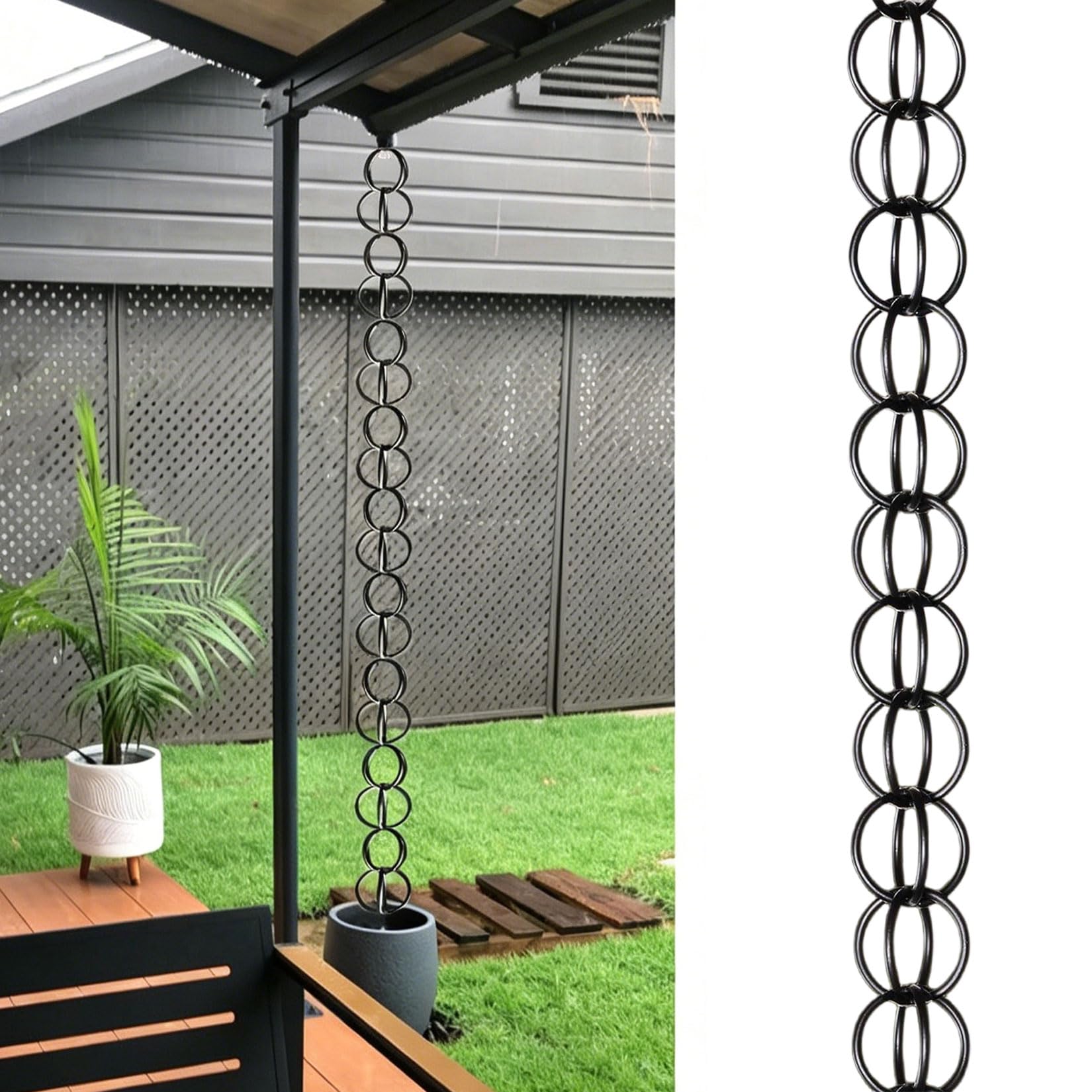 UZAMIRLEX Rain Chain, Japanese Double-Ring Outdoor Rain Chain For Gutter Downspout, Black, Multiple Sizes(3.5m(11.5ft))