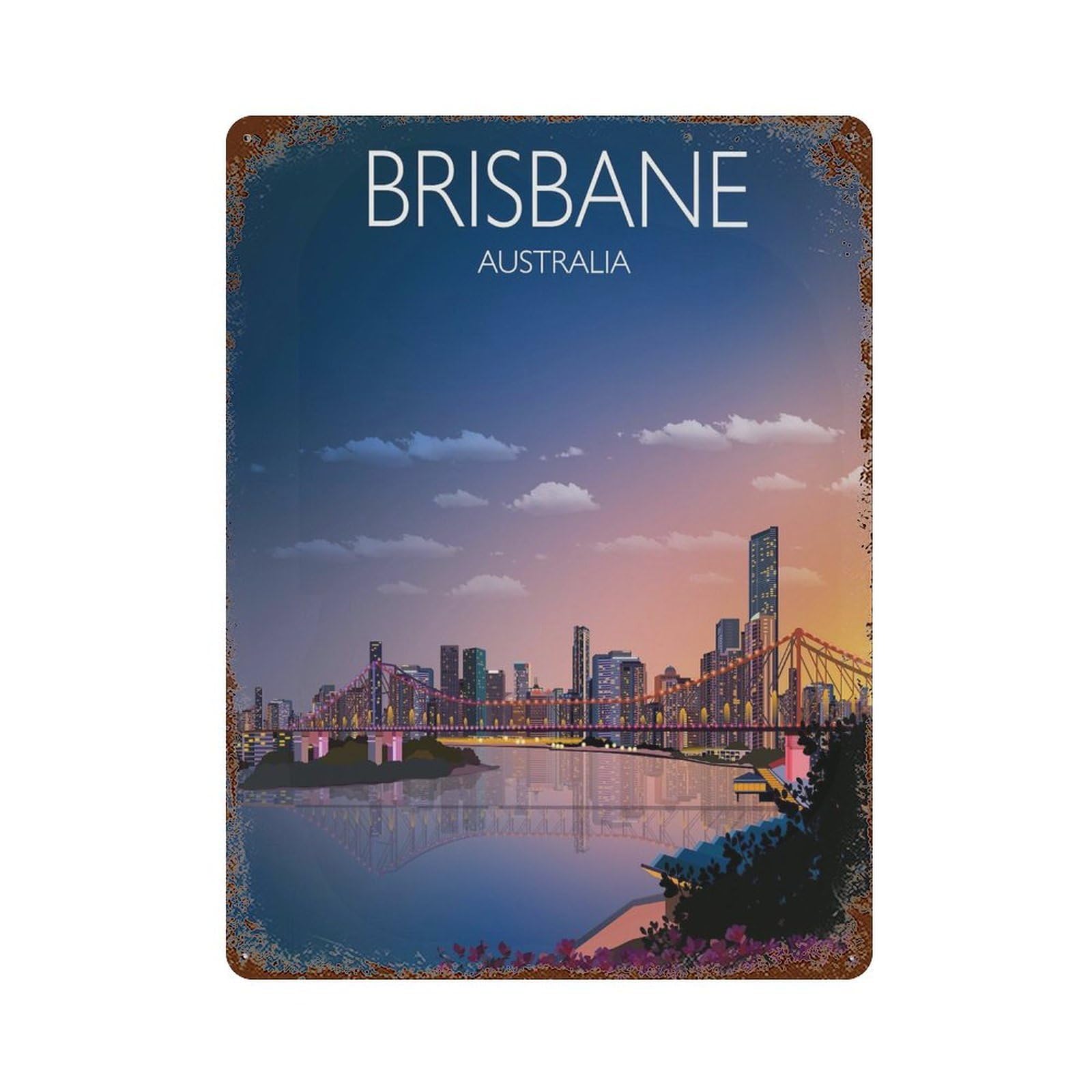 xiaoxiaoshen Travel of Brisbane City Queensland Australia Cityscape Wall Decor Art Metal Tin Poster Modern Home Decor Art Home Bar Shop Decorations Vintage Sign 40x30cm