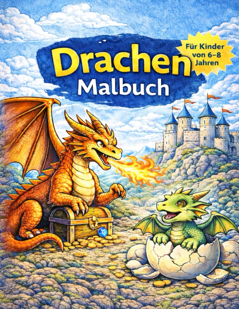Drachen Malbuch für Kinder von 6–8 Jahren: 30 realistische Drachen zum Ausmalen