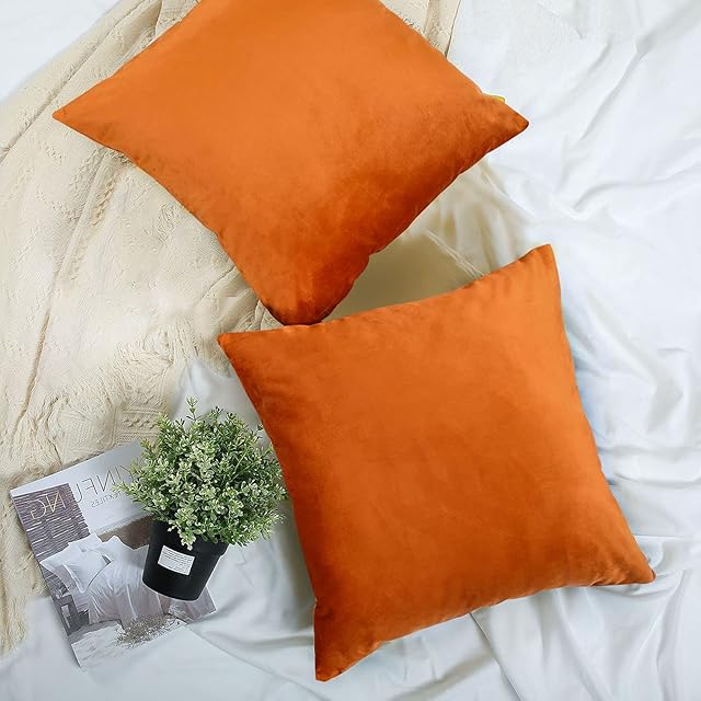 Chlophy Burnt Orange Cushion Covers Velvet 18x18 Autumn 45×45CM Rust Copper Boho Furry Throw Pillow Cover Mustard Pumpkin Toss Pillow Covers Couch Sofa