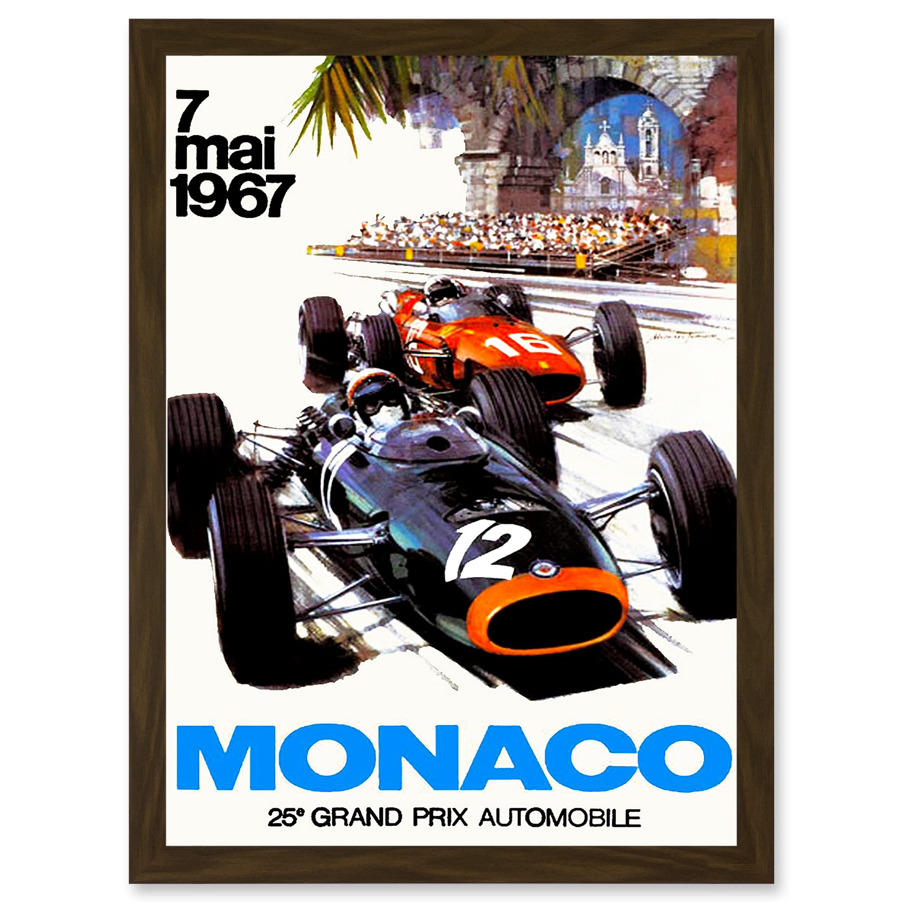 Artery8 Transport Monaco 25 Grand Prix Automobile 1967 Race A4 Artwork Framed Wall Art Print