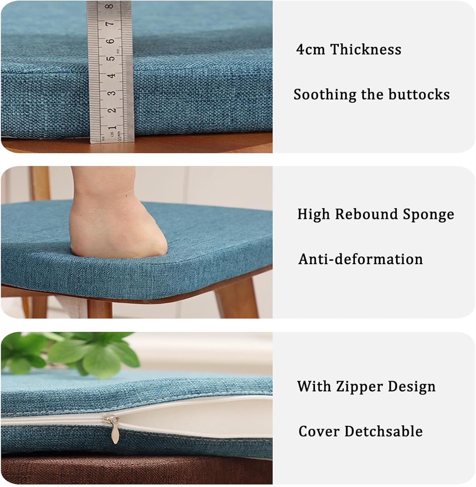 Set di cuscini antiscivolo per sedie con laccetti, spessore 2-4 cm, per sala da pranzo, ufficio e giardino, 40 x 35 cm, soluzione comoda ed elegante