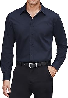 Men's Dress Shirts Stretch Stain Shield Long Sleeve Solid Formal Shirt Business Casual Button Down Shirts - Buy now