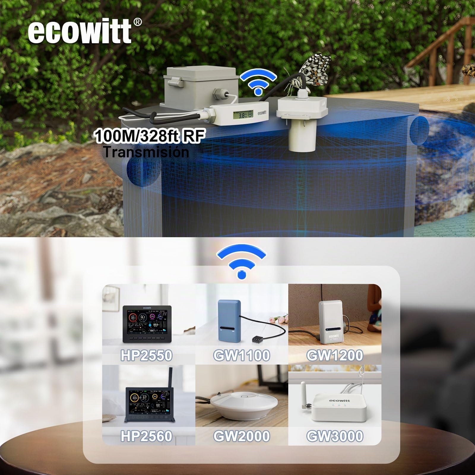 ECOWITT Medidor de Distancia Láser LDS01, 4-3.5M Dispositivo de Medición Láser con Cable de 1.5M, Herramienta de Medición Láser para Exterior para Nivel de Agua/Nieve/Profundidad de Aceite con LCD