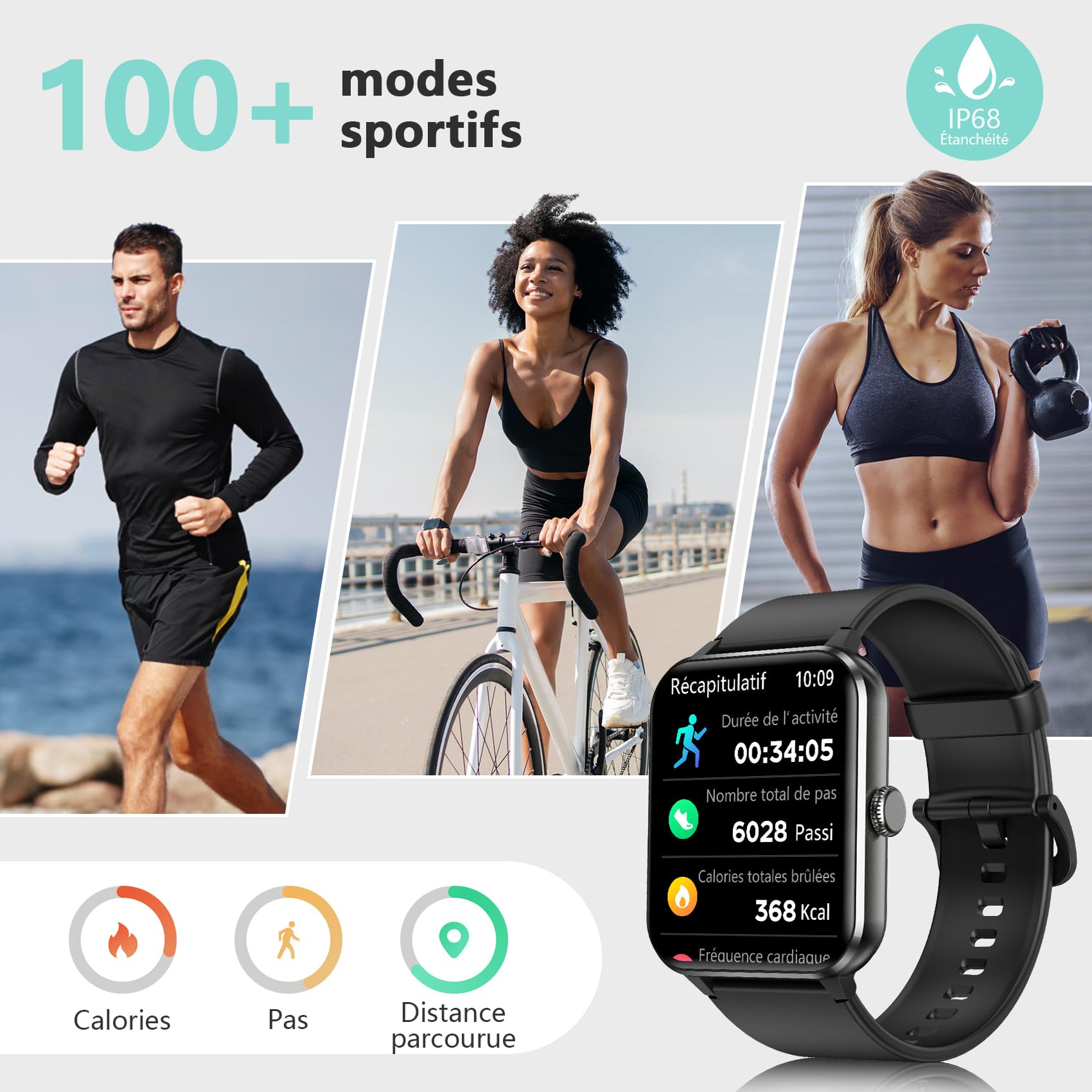 Blackview Montre Connectée Homme Femme, 5.3 Appel Bluetooth, Bleu poudré