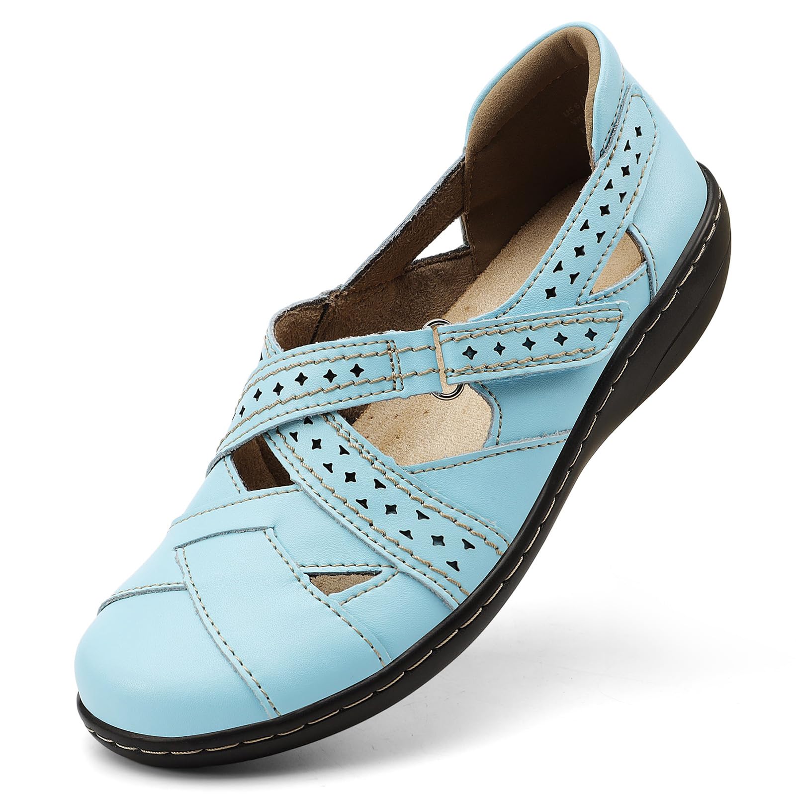 Irrefour Women's Classic Genuine Leather Casual Loafer Cute Slip-On Fashion Closed Toe Flat Sandal Comfy Work Sandal Everyday Walking Shoe