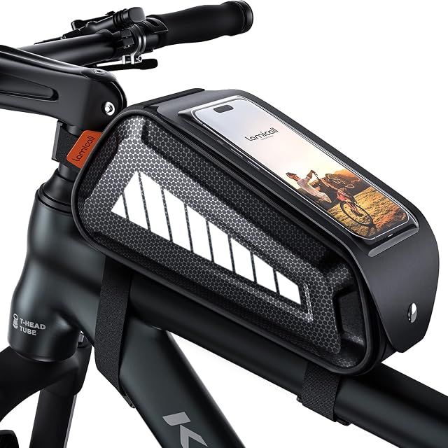 Lamicall Waterproof Bike Frame Bag - [Linkage Zipper] 2023 Bicycle Phone Bag with Reflective Strip, 1.8L Capacity Crossbar Top Tube Bag for Mountain Bike Cycling, TPU Screen for Mobile Phones up to 7