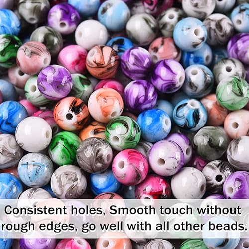 Miniatura 4 de MIIIM 500 cuentas con patrón de tinta acrílica, cuentas de rosario acrílico de 0.315 pulgadas con 50 cuentas espaciadoras de plata antigua, cuentas