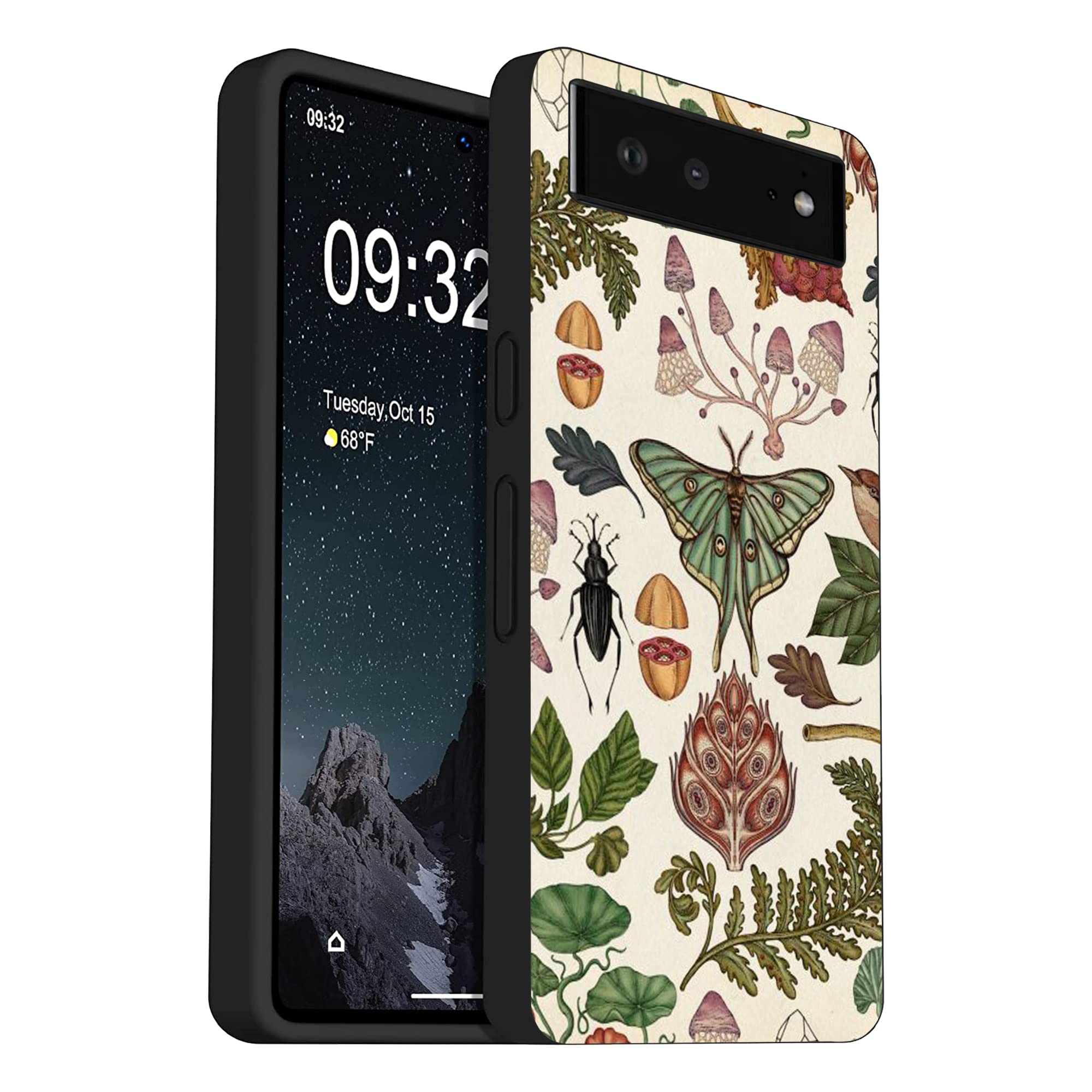 Compatible with Google Pixel 7 Case, Mushroom Moth Herb Aesthetic Vintage Cottagecore Botanical Art Design Shockproof Soft TPU Slim Case