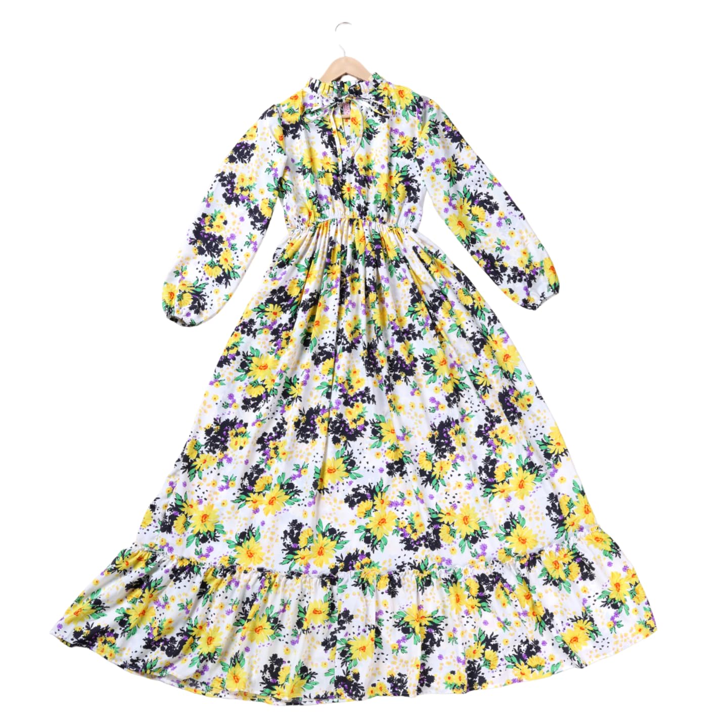 Kzully Women's Rayon A-Line Maxi Dress (Ts-8001-White-Yellow-Flower-Xxl_White-Yellow-Flower
