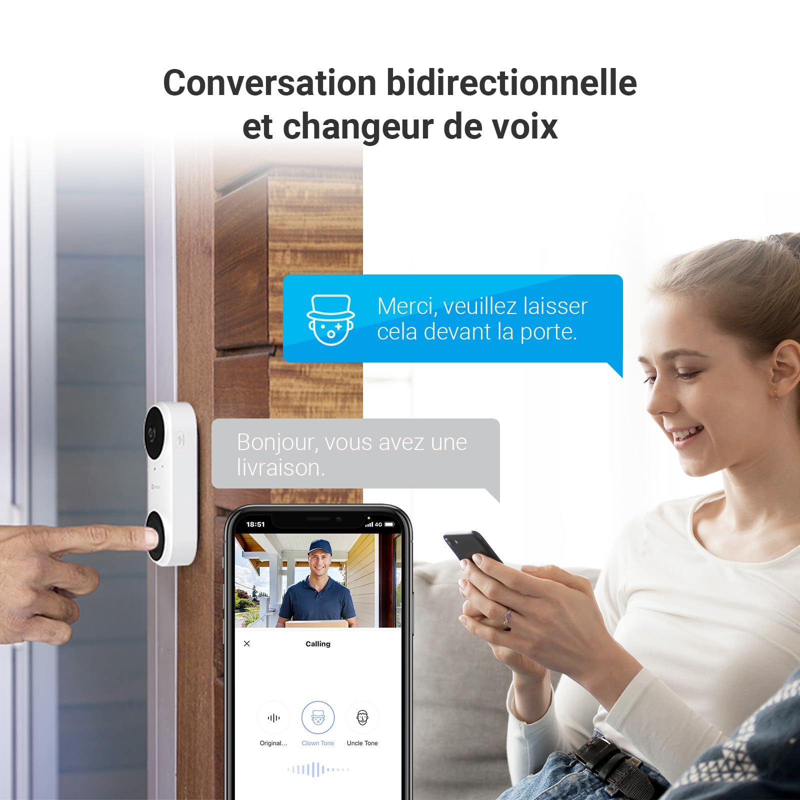 EZVIZ CP3 Sonnette connectée avec vidéo en 2K et Carillon, Kit de Sonnette sur Batterie avec Détection Humaine par IA, Audio Bidirectionnel et Vision Nocturne 6m, 100% sans Fil avec Batterie 5000 mAh