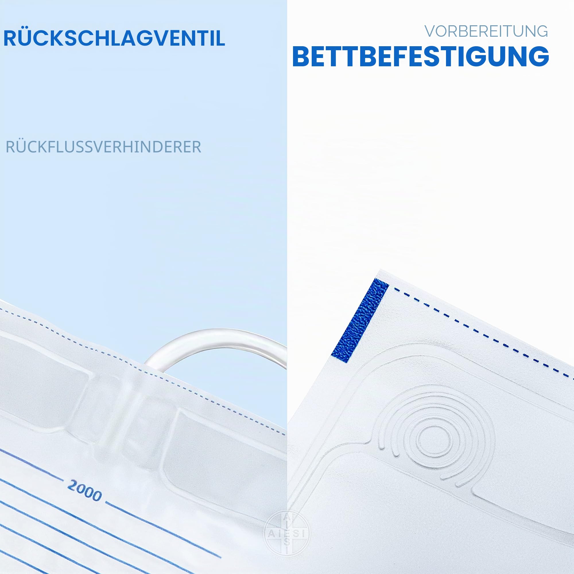 AIESI® Urinbeutel 2000 ml 90 cm schlauch ohne Ablaufventil HOSPIDRAIN (Packung mit 25 stück)